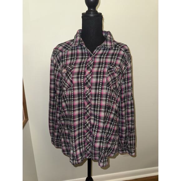 Bit & Bridle Shirt Womens XL Western Pearl Snap Plaid Long Sleeve - Picture 1 of 4